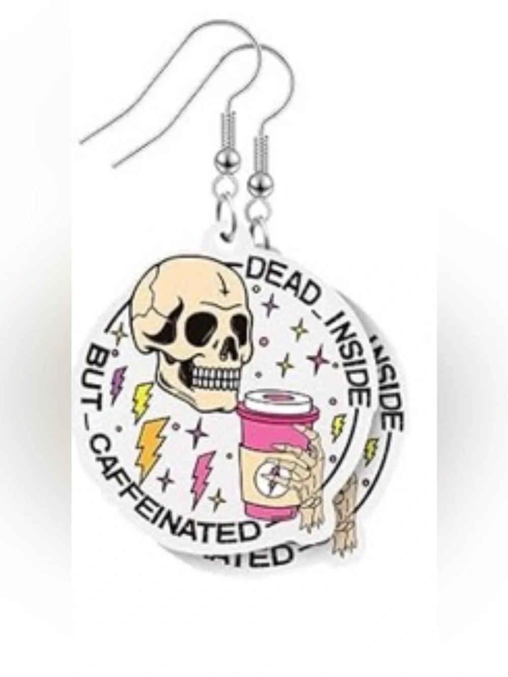 Dead Inside But Caffeinated Pink Skull Coffee Earrings - Home Party Supplies